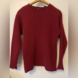 VTG Polo Ralph Lauren Red Crewneck Sweater 100% Cotton Ribbed Knit Old Money